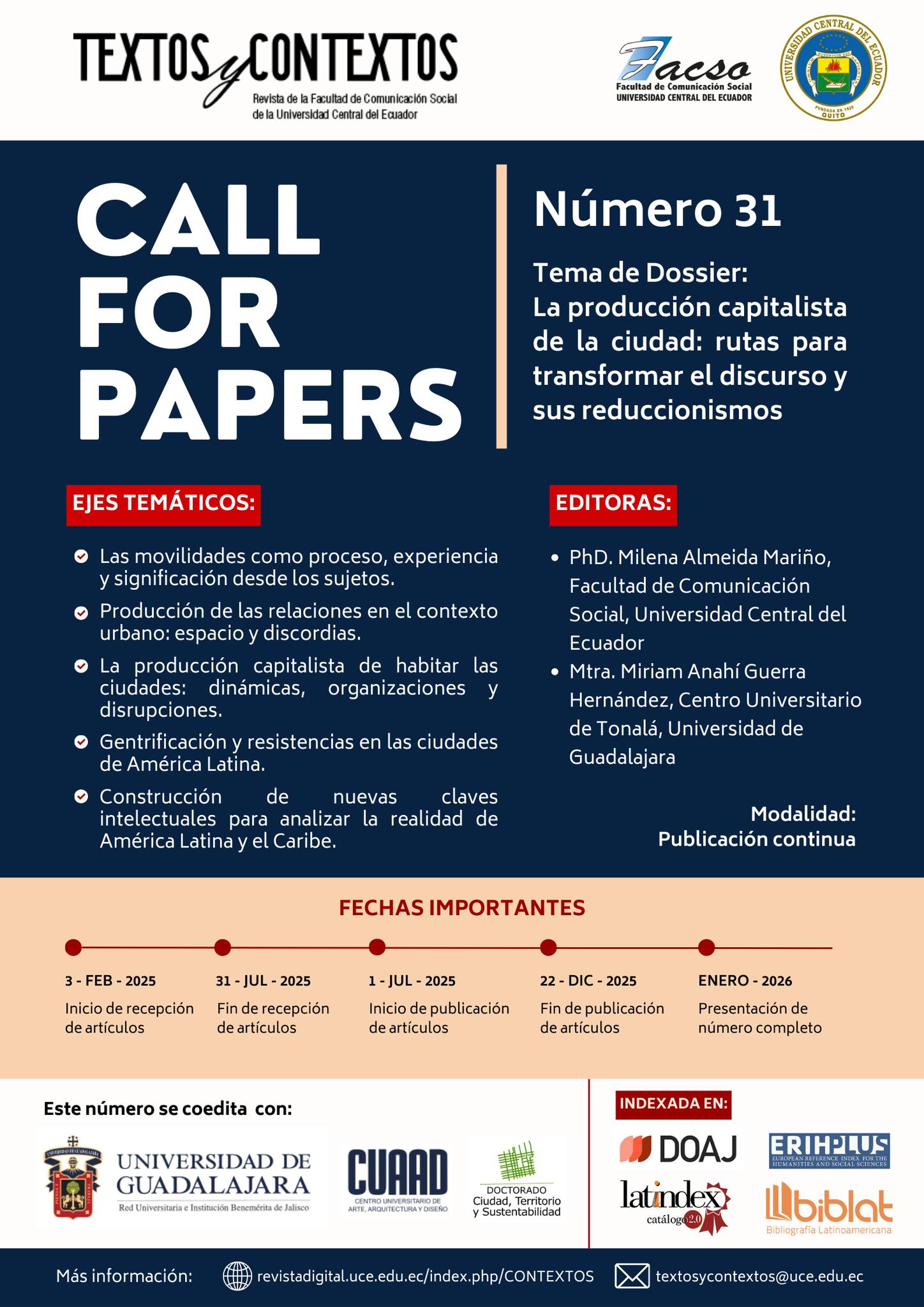 Call for papers UCE UDG